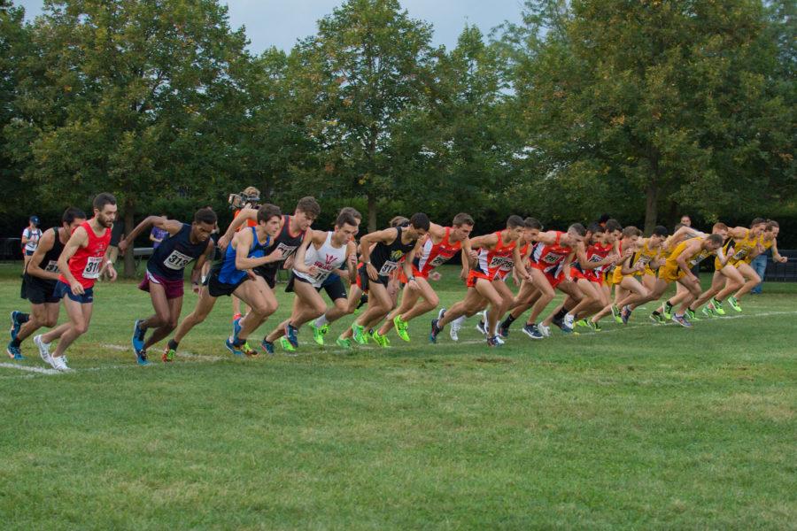 The men taking off at the Illini Challenge 2015 at the Arboretum on September 4.