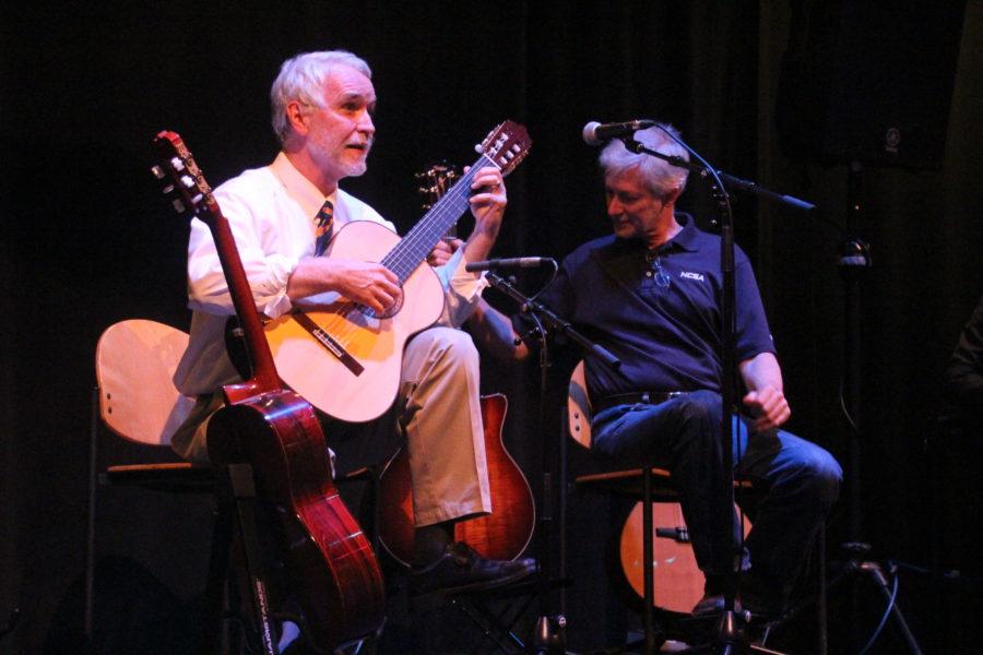 President Timothy Killeen and National Center for Supercomputing Applications Director Ed Seidel perform at the Krannert Center for the Performing Arts Ellnora Guitar Festival Saturday. 
