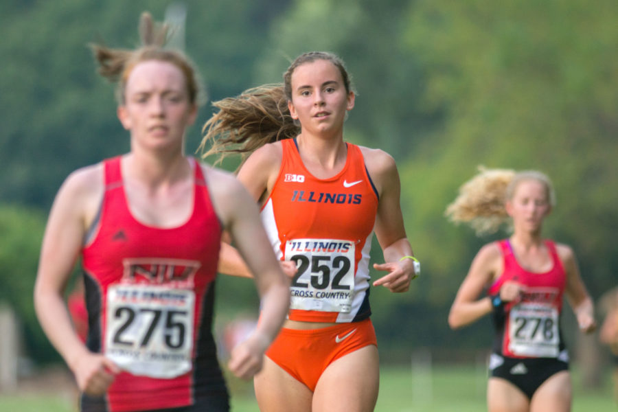Valerie Bobart(252) keeping her cool at the Illini Challenge 2015 at the Arboretum on September 4.