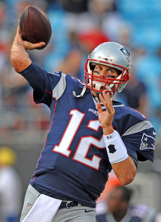 New England Patriots quarterback Tom Brady during a warmups prior to preseason action against the Carolina Panthers on Friday, Aug. 28, 2015, at Bank of America Stadium in Charlotte, N.C. (Jeff Siner/Charlotte Observer/TNS)