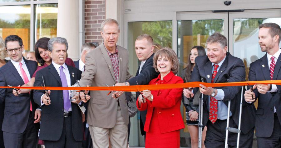 Illinois Governor Bruce Rauner attends the Dedication Ceremony and ribbon cutting for the Center for Wounded Veterans in Higher Education in Urbana on October 2.