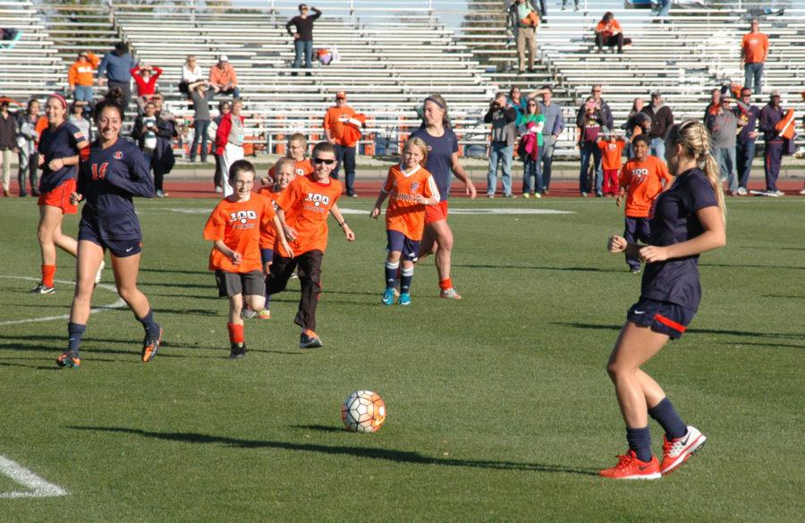 Kids Soccer Game after Illinois vs Nebraska at Illinois Soccer and Track Stadium on October 18, 2015. 