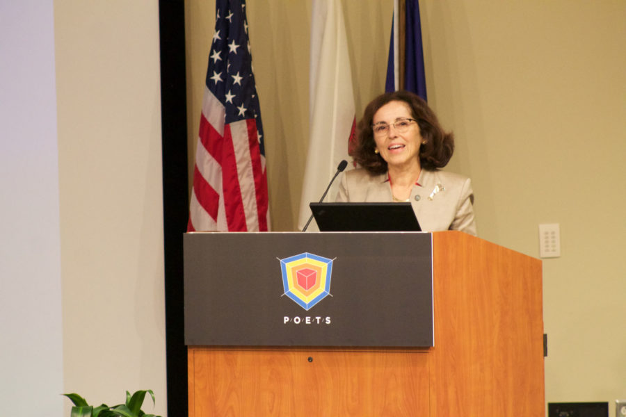 NSF Director Dr. France Cordova speaking about POETS, a new Engineering Research Center on Thursday, October 15.