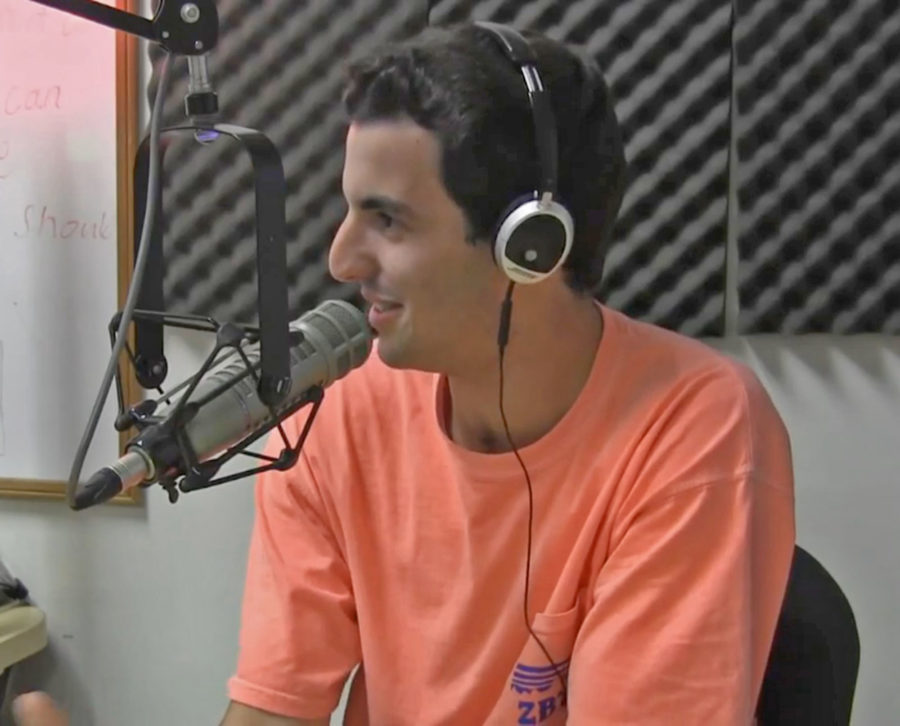 Brett Lerner in the WPGU studio during an edition of The Daily Illinis Illini Drive. Photo courtesy of Urbana Public Television.