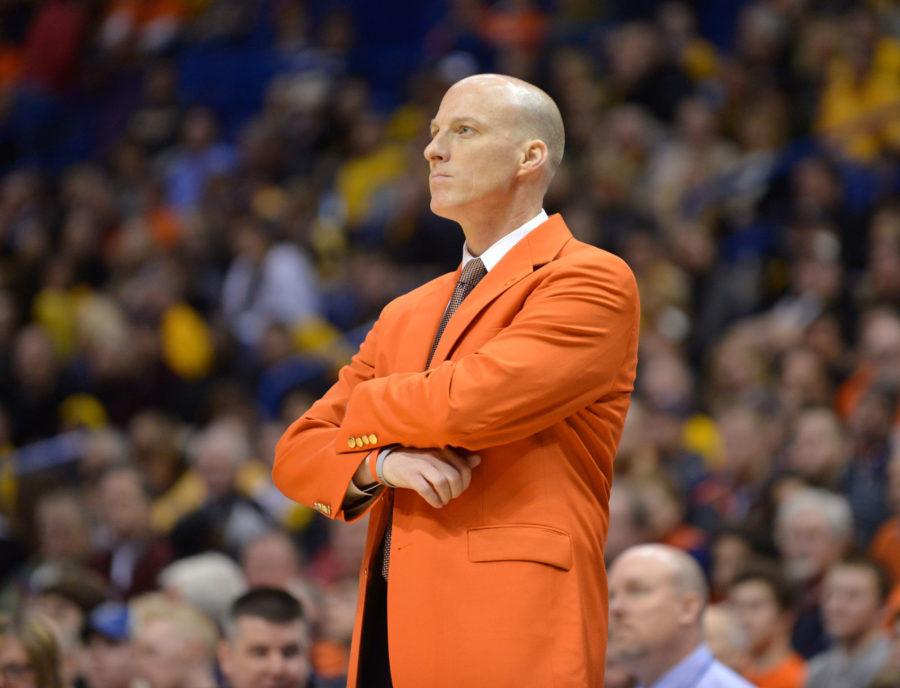 Illinois head coach John Groce reacts to a foul call during the game against Missouri at Scottrade Center in St. Louis, Missouri on Saturday, Dec. 20, 2014.