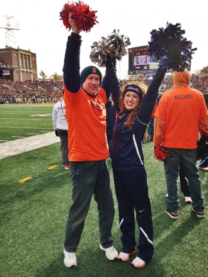 Caitlin Grant, a member of the Illinettes Dance Team, has a tradition of dancing with her dad, Doug, during Dads Weekend. 