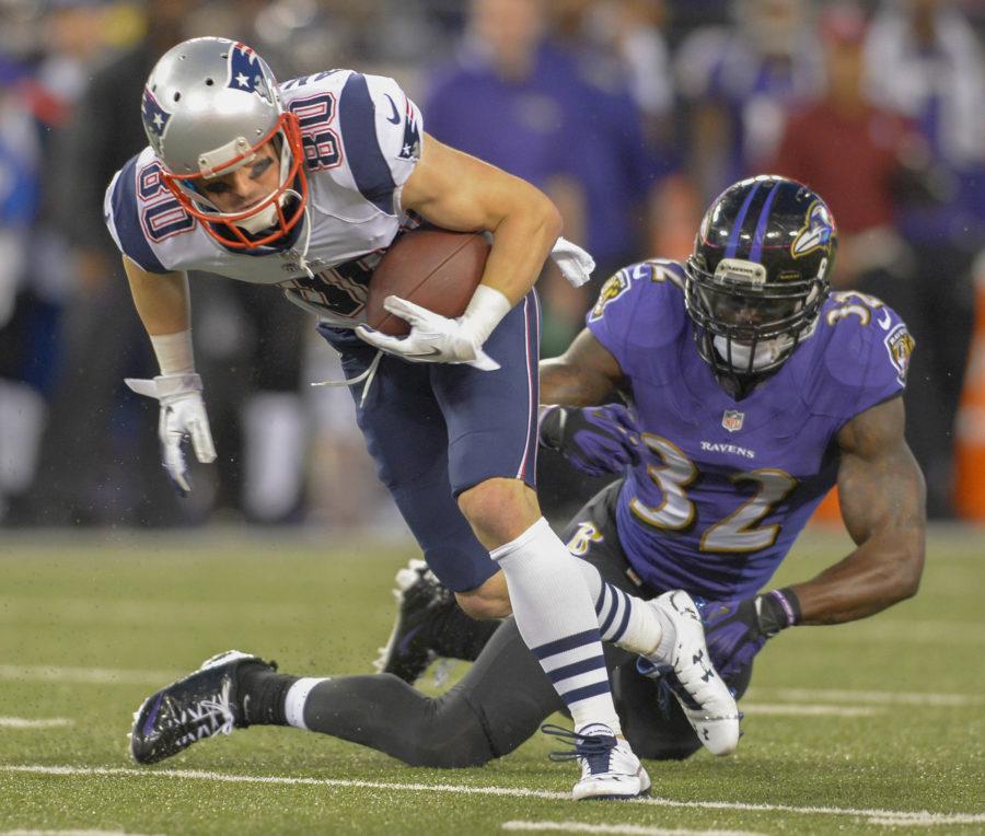  New England Patriots wide receiver Danny Amendola breaks free from Baltimore Ravens strong safety James Ihedigbo following a reception during the first half of their game in Baltimore on Sunday, Dec. 22, 2013. (Doug Kapustin/MCT)