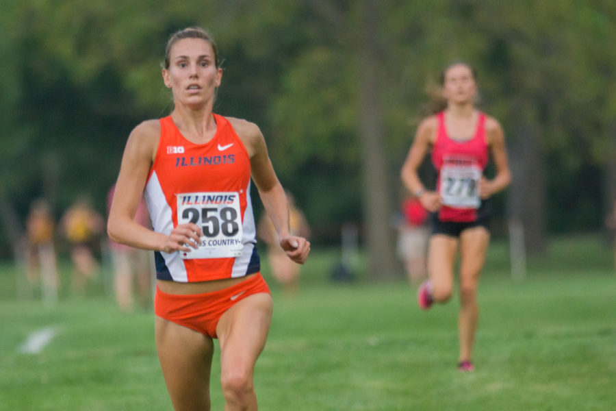 Alyssa Schneider(258) staying ahead of the competition at the Illini Challenge 2015 at the Arboretum on September 4.