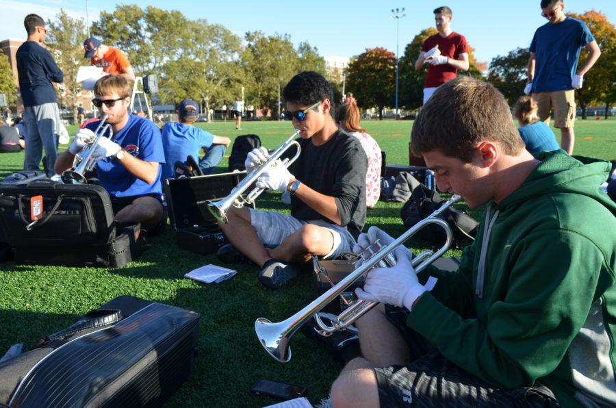 The+trumpet+section+gets+warmed+up+before+practice.