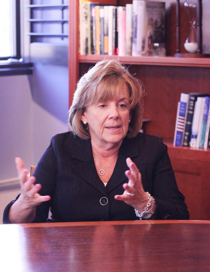 Chancellor Barbara J. Wilson talking about her career on October 7, 2015. 