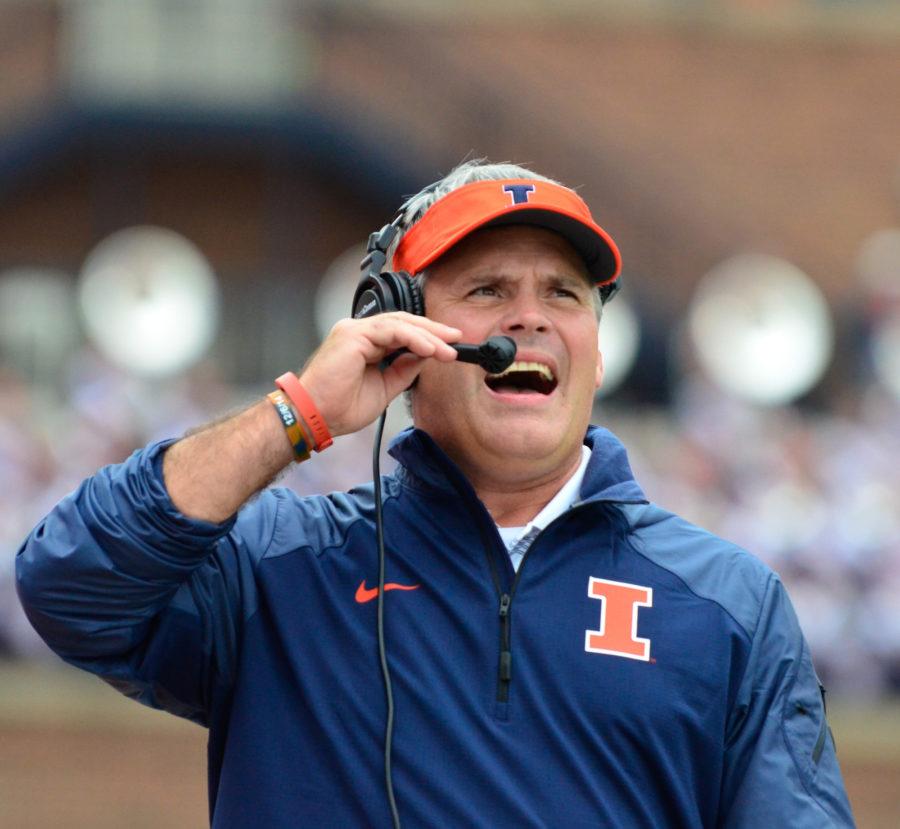 Illinois Tim Beckman during the game against Western Kentucky at Memorial Stadium on Saturday, Sept. 6, 2014. The Illini won 42-34.