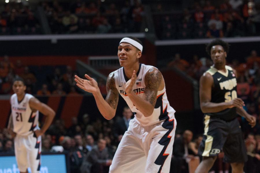 Illinois+Khalid+Lewis+claps+during+the+Illinis+84-70+victory+over+Purdue%26nbsp%3Bat+State+Farm+Center+on+Sunday.