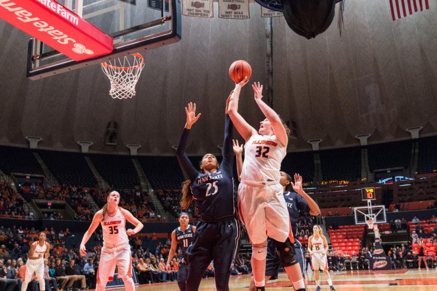 Illinois Chatrice White goes up for a layup during the game against Penn State at the State Farm Center on January 23. The Illini lost 65-56.