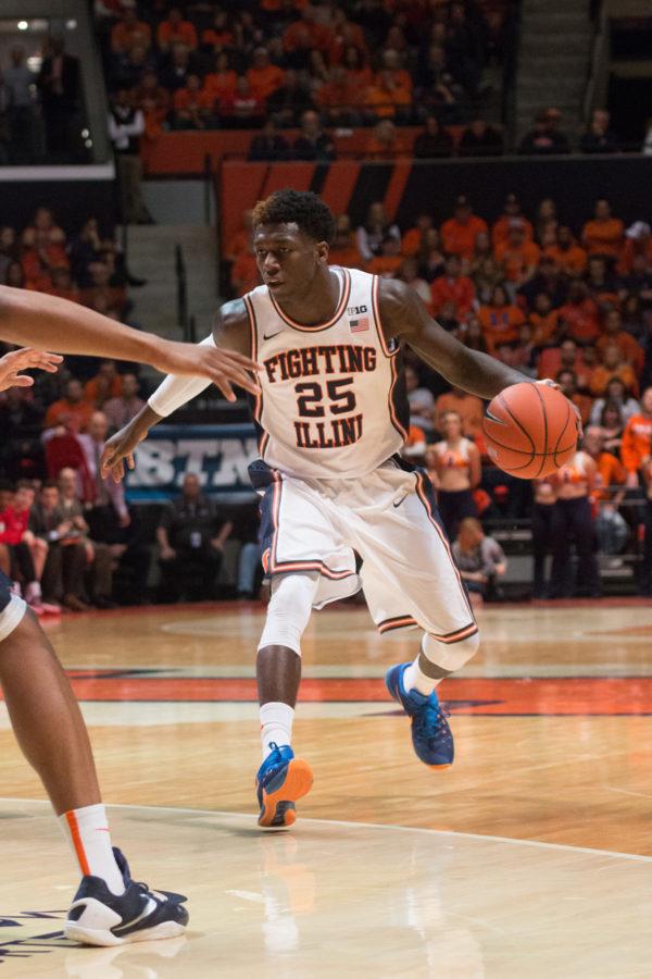 Illinois Kendrick Nunn looks for an opening in Nebraskas defense during the Illinis 78-67 loss to the Huskers at State Farm Center on Saturday, January 16.