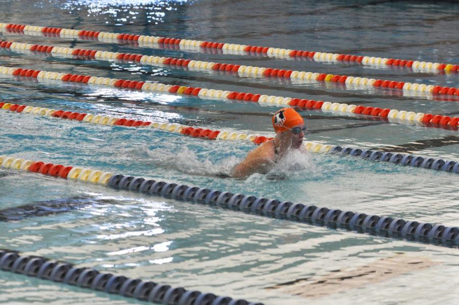 Hollie Smith, senior, swims the 50 yard breaststroke at the Fighting Illini Dual Meet Spectacular in the ARC Pool on October 16, 2015.