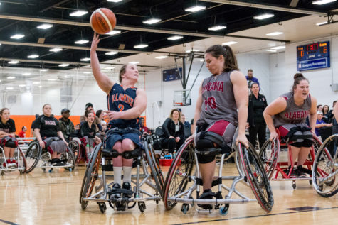 Illinois Gail Gaeng (3) attempts a shot during the wheelchair basketball game v. Alabama at the ARC on Friday, Feb. 12, 2016. Illinois won 56-47.