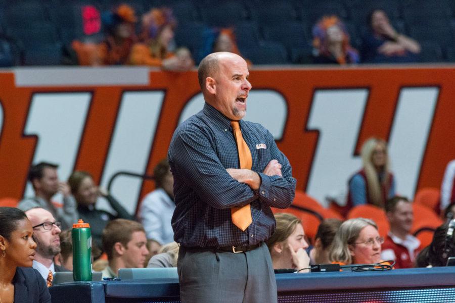 Illinois head coach Matt Bollant shouts instructions at his team during the game against Indiana at the State Farm Center on Feb. 10. The Illini lost 80-68.