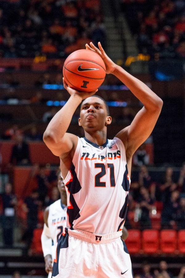 Illinois+Malcolm+Hill+shoots+a+free+throw+during+the+game+against+Rutgers+at+the+State+Farm+Center+on+February+17.+The+Illini+won+82-66.