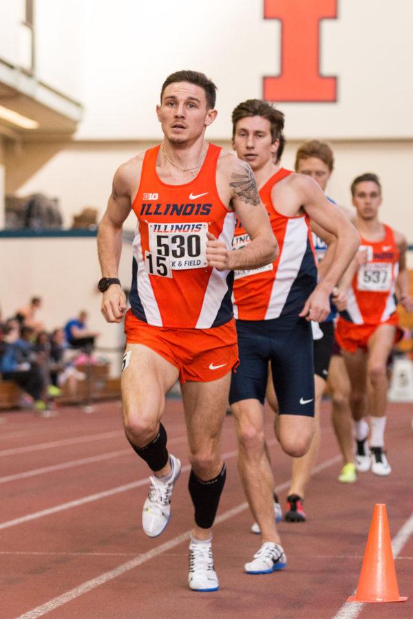 Illinois Dylan Lafond competes in the 3000 meter run during the Orange and Blue meet on Saturday, February 20, 2016.
