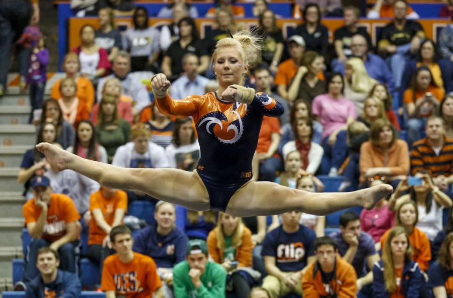 Illinois Erin Buchanan competes her floor exercise routine during the Gym Jam at Huff Hall on Saturday, March 8, 2014.