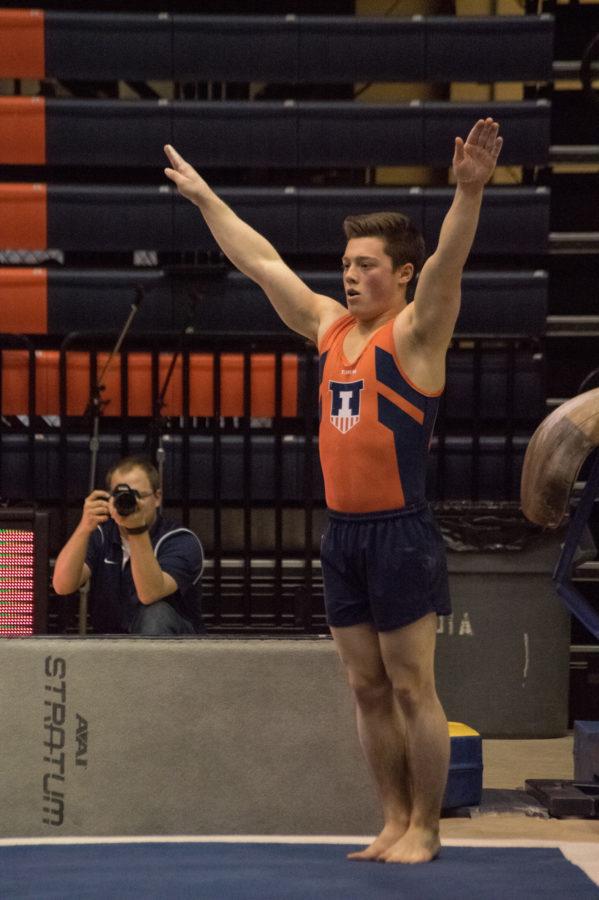 Illinois Alex Diab performs his routine at the meet against Michigan on March 12, 2016.
