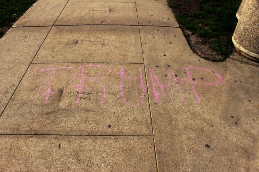 Trump's name chalked on the quad Tuesday