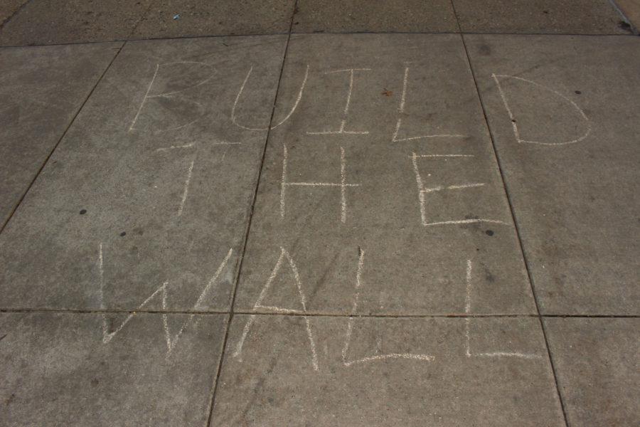 The+Trump+slogan+chalked+on+the+sidewalk+on+the+Quad+at+the+University+of+Illinois+Urbana-Champaign+on+Tuesday%2C+April+5%2C+2016.
