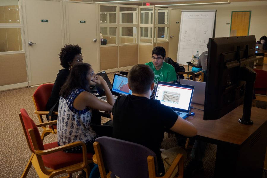Students build their own startup during the 54.io event held by Founders, an entreprenurial student organization on campus, at the Grainger library basement on Sunday, Sep 25 2016.