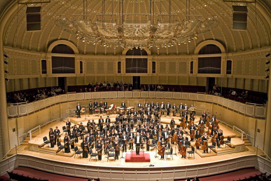 The UISO performs in the Chicago Orchestra Hall in Chicago, Illinois.