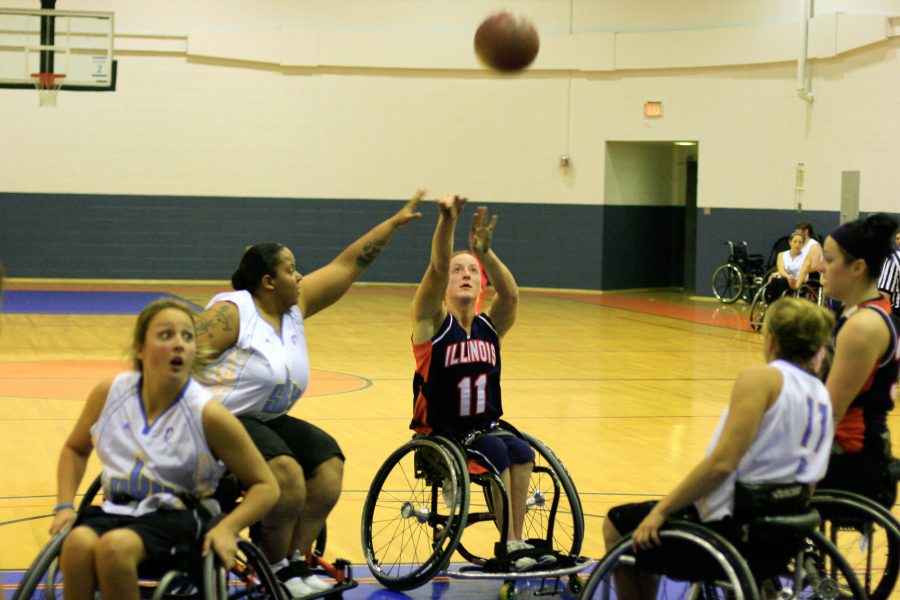 Chris Davis The Daily Illini
Illinois Tatyana McFadden (11) shoots the ball during the wheelchair basketball game against Chicago Sky for the Illini Classic Wheelchair Basketball Tournament that was held  in the ARC on Saturday, November 7, 2009.