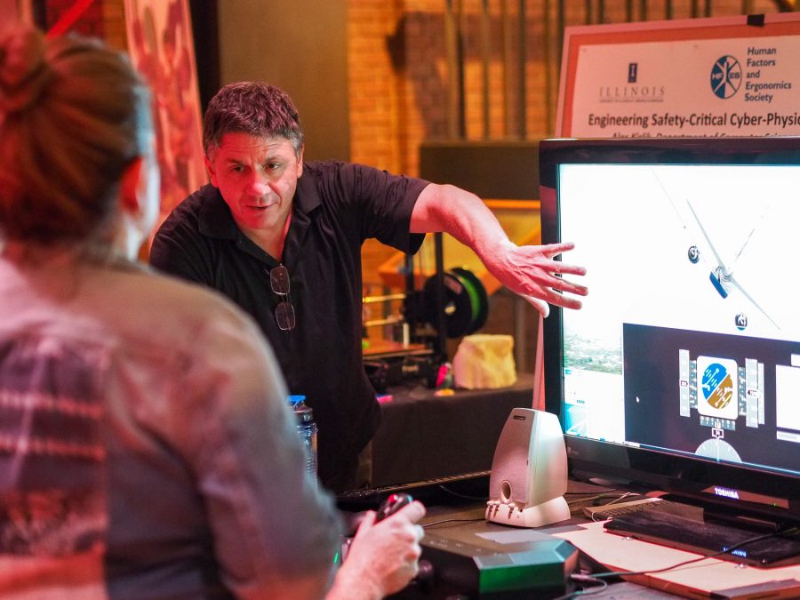 Booths at Pygmalions Tech Fest: DEMO day explain their projects to attendees at the Krannert Center for the Performing Arts in Urbana, IL. September 22, 2016.