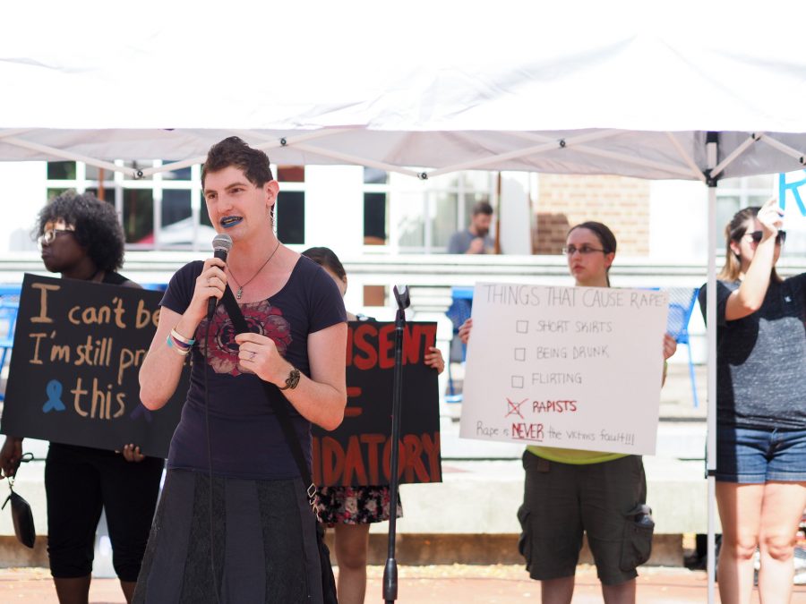 Stephanie Skora speaks out against Rape Culture at the Rally behind the Illini Union. September 23, 2016. 