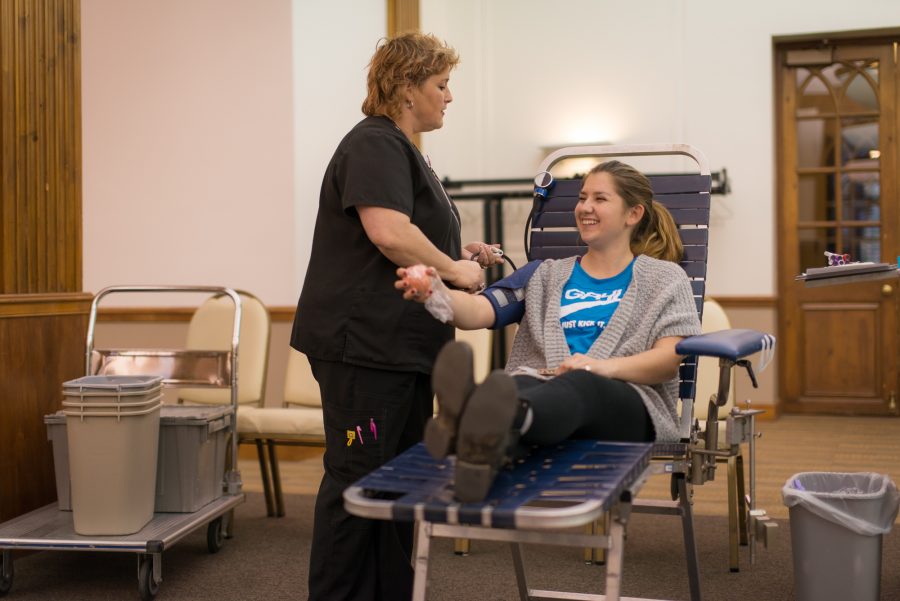 Megan Kornesczuk, sophomore in Business, prepares to give blood at the Illini Union on Thursday, November 13.