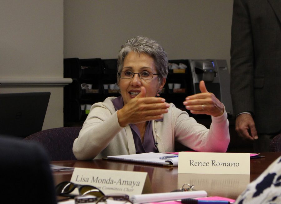 Vice Chancellor Renee Romano speaks at the Senate Executive Committee meeting on Monday, October 3. Romano has decided to repeat the student trustee election, which will be held from April 26 to April 27.