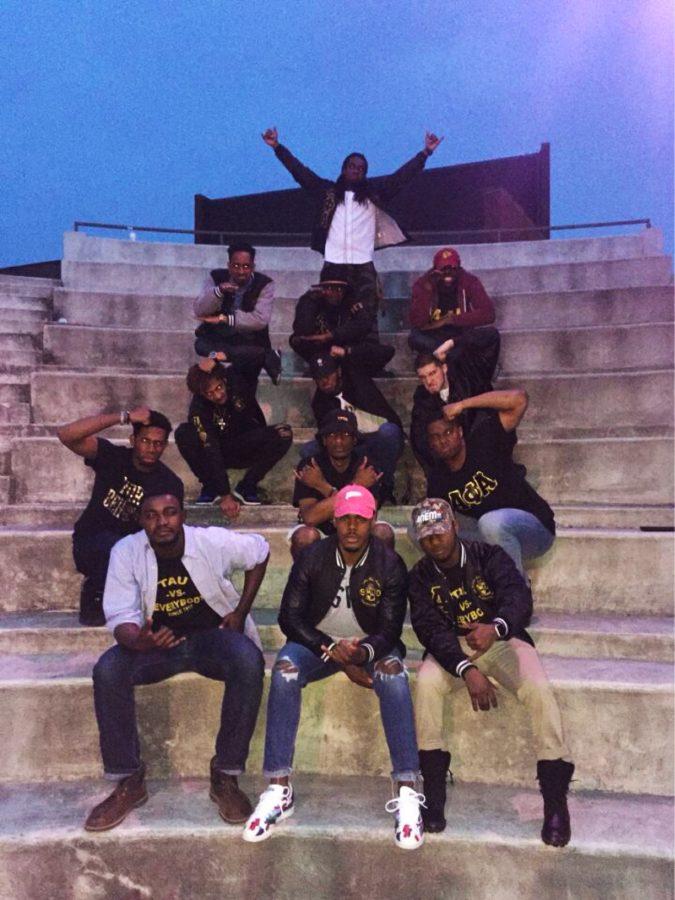 Members of Alpha Phi Alpha pose outside of Krannert after a step show last year. 