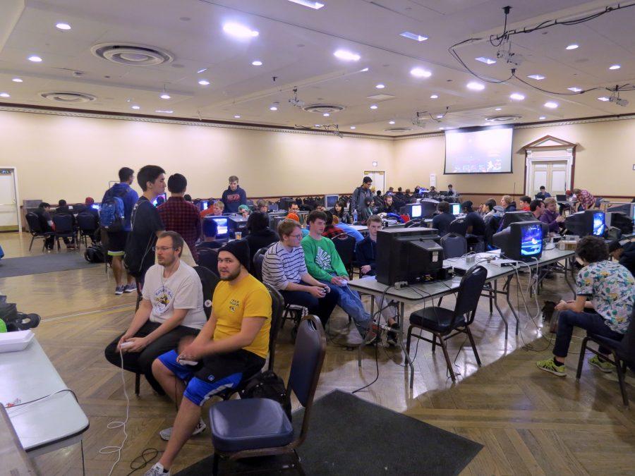 Students play against each other in Super Smash Bros. Melee at the Illini Union during the spring 2016 semester.