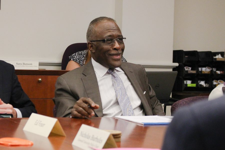 Chancellor Robert Jones attends his first Senate Executive Commitee meeting in the English Building on Monday.