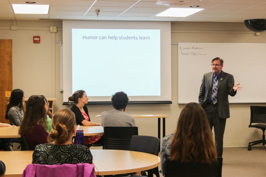 Lucas Anderson, a Specialist in Education and part of The Center for Innovation in Teaching and Learning, presented Make em laugh, a workshop on the usage of humor in classrooms on Monday, October 17th 2016.