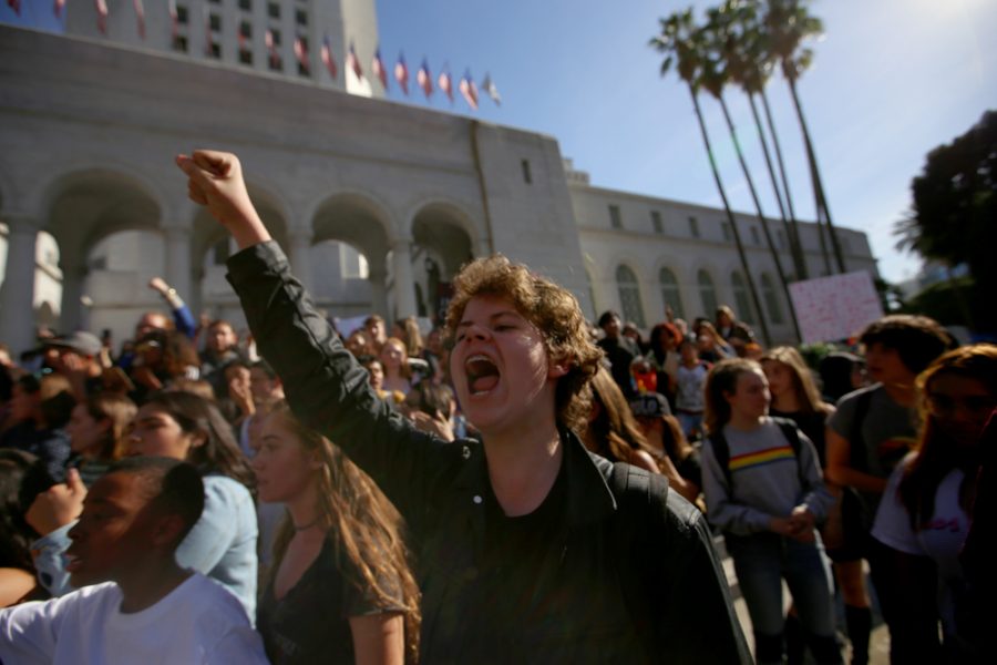 Jackson Karrer, 14, protests during an anti-Donald Trump rally on the steps of City Hall in Los Angeles on Wednesday. Opinions editor Matt Silich says that millennials must stand strong behind their beliefs during Trumps presidency.