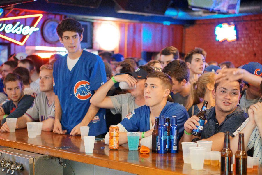 Students watch Game 7 of the 2016 World Series with the Chicago Cubs vs. the Cleveland Indians on Wednesday, November 2 at Kams.