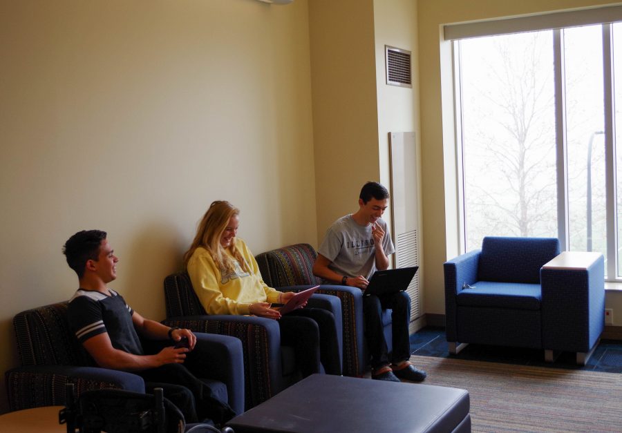 Students spend time in the Wassaja Residents Hall lounge on Jan 16th.