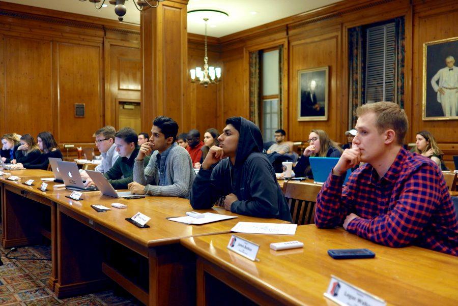 The newly created Illinois Student Government held its first meeting Wednesday at the Illini Union. During the meeting, the senators went through the entire constitution page-by-page and adopted each by-law.