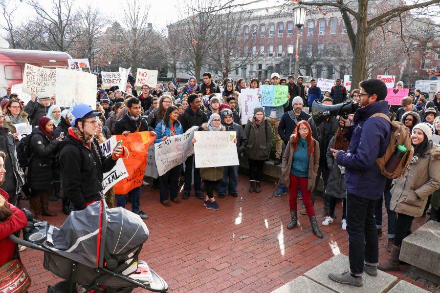 Protestors meet by the Illini Union to march on Monday, Jan. 30.