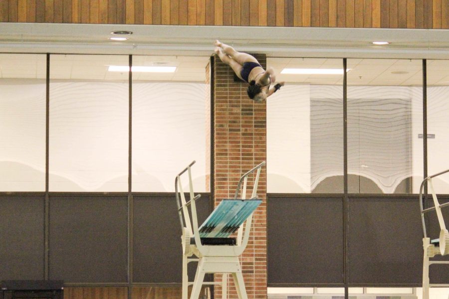 Illini’s Madeline Kuhn dives in the Orange and Blue meet in the ARC on Oct. 7. Kuhn won the three-meter dive this weekend.