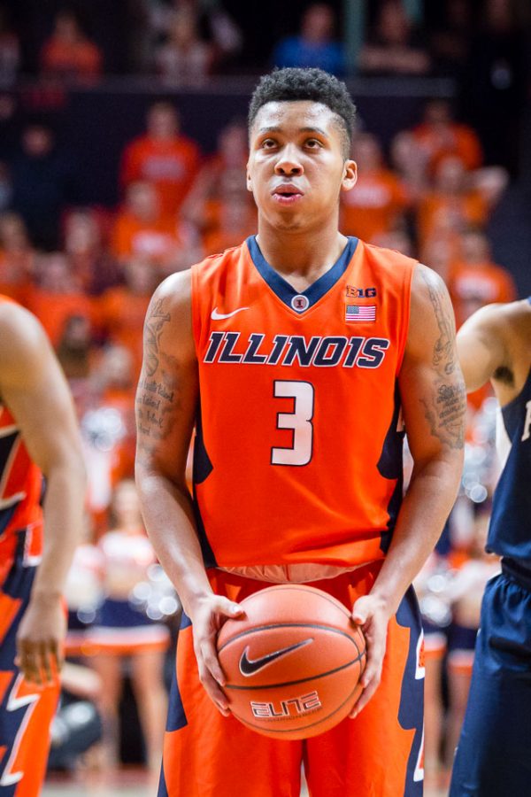 Illinois+TeJon+Lucas+%283%29+takes+a+deep+breath+before+shooting+a+free+throw+during+the+game+against+Penn+State+at+State+Farm+Center+on+Saturday%2C+February+11.+The+Illini+lost+83-70.
