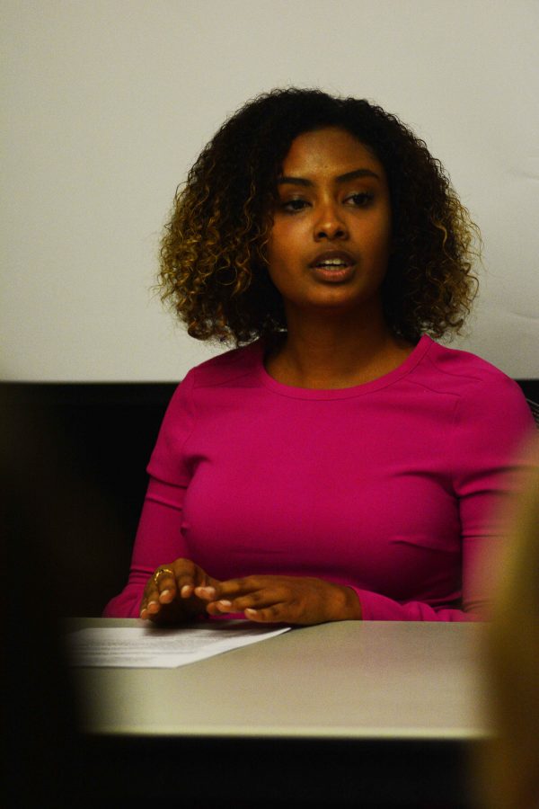 Raneem Shameldin, pictured at a debate on March 6, is predicted to win the election for student body president.