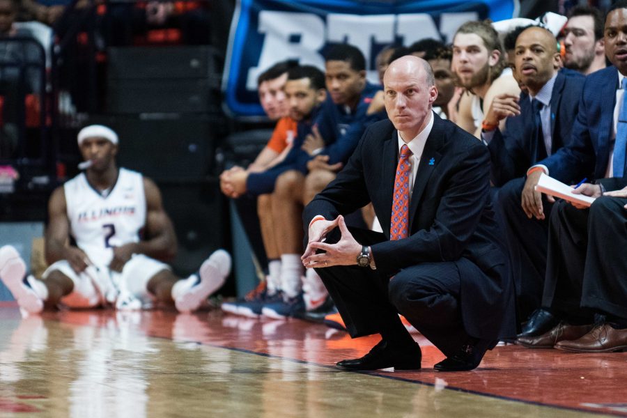 Illinois' head coach John Groce watches from the sideline during the game against Minnesota at State Farm Center on Saturday, February 4. The Illini lost 68-59.