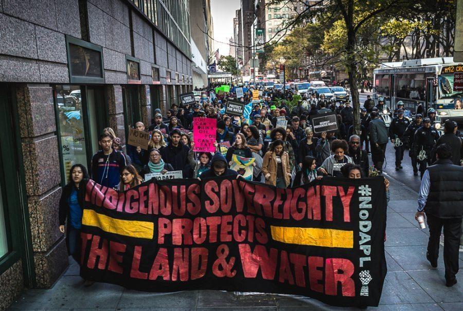 Hundreds of New Yorkers gathered at Grand Central Station in solidarity with the indigenous and non-indigenous allies who are on the front lines in North Dakota fighting the construction of the 3.8 billion dollar Dakota Access Pipeline on Nov. 1 in New York City.
