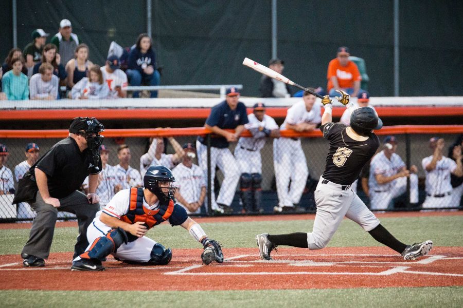 Illinois catcher Mark Skonieczny catches a third strike against Western Michigan at Illinois Field on Tuesday. Illinois travels to Purdue this weekend to inch closer to a .500 record. 