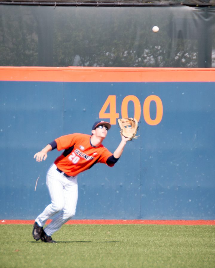 Illinois center fielder Doran Turchin camps under a flyball against Indiana State on Saturday. This sweep of the Sycamores marks the Illini’s third-straight win and first sweep of the 2017 season.